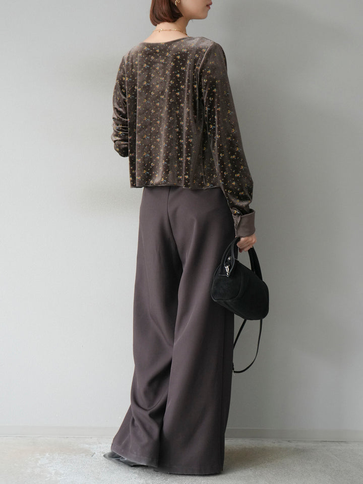 【預購】皮帶環設計寬褲/棕色