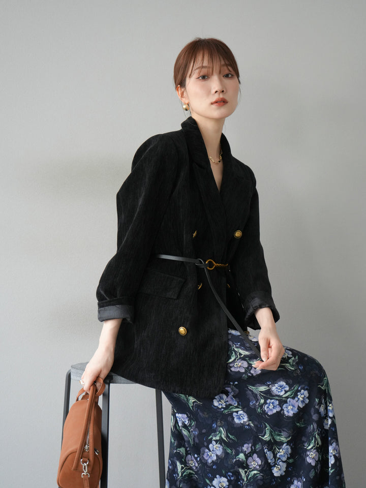 [予約]ベロアダブルジャケット/ブラック