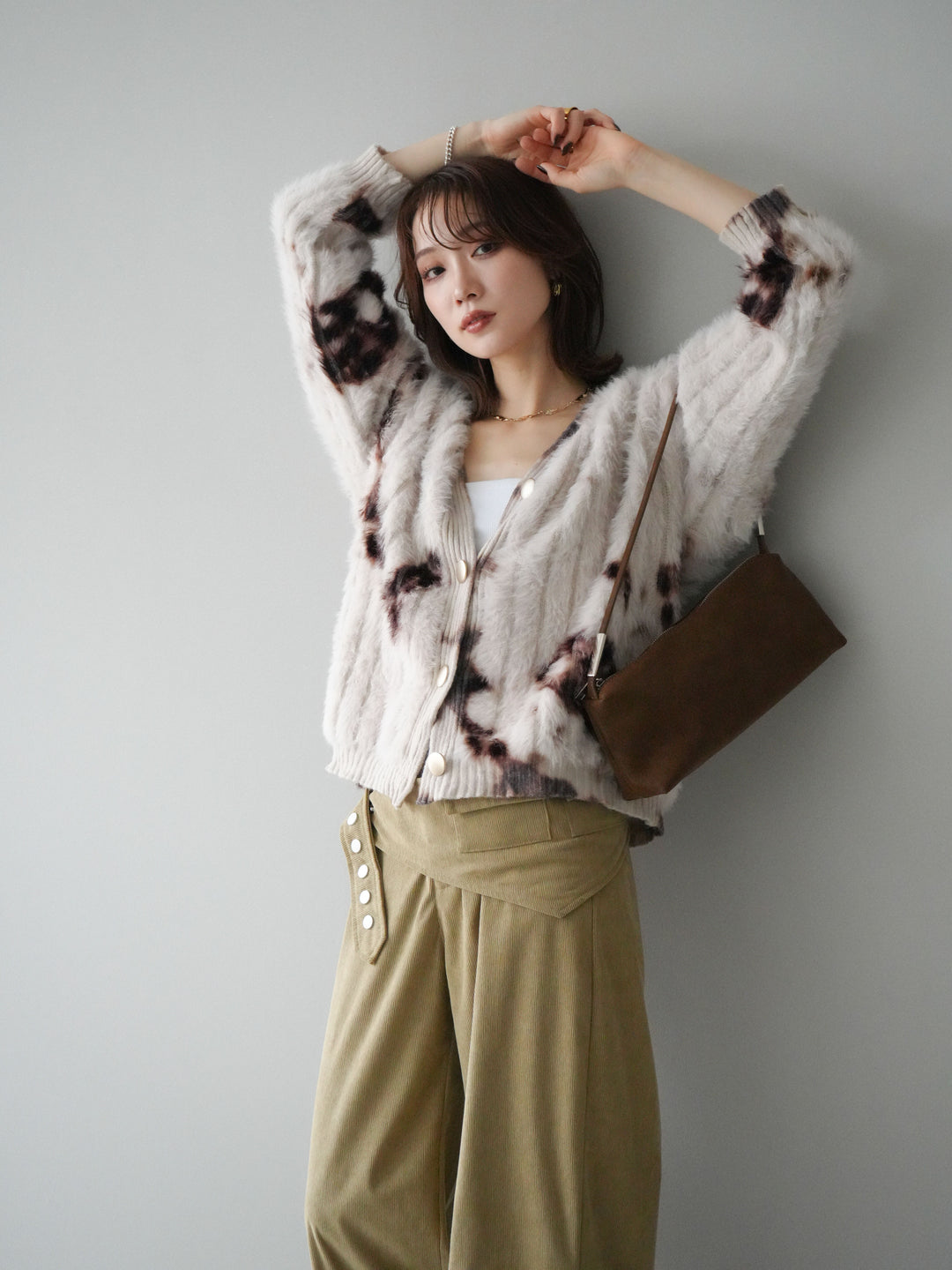 [予約]ニュアンス柄シャギーニットカーディガン/ivory