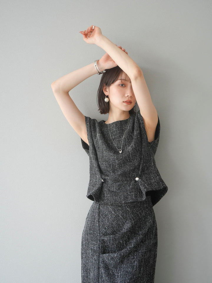 [予約]サマーツイードぺプラムブラウス/ブラックホワイト