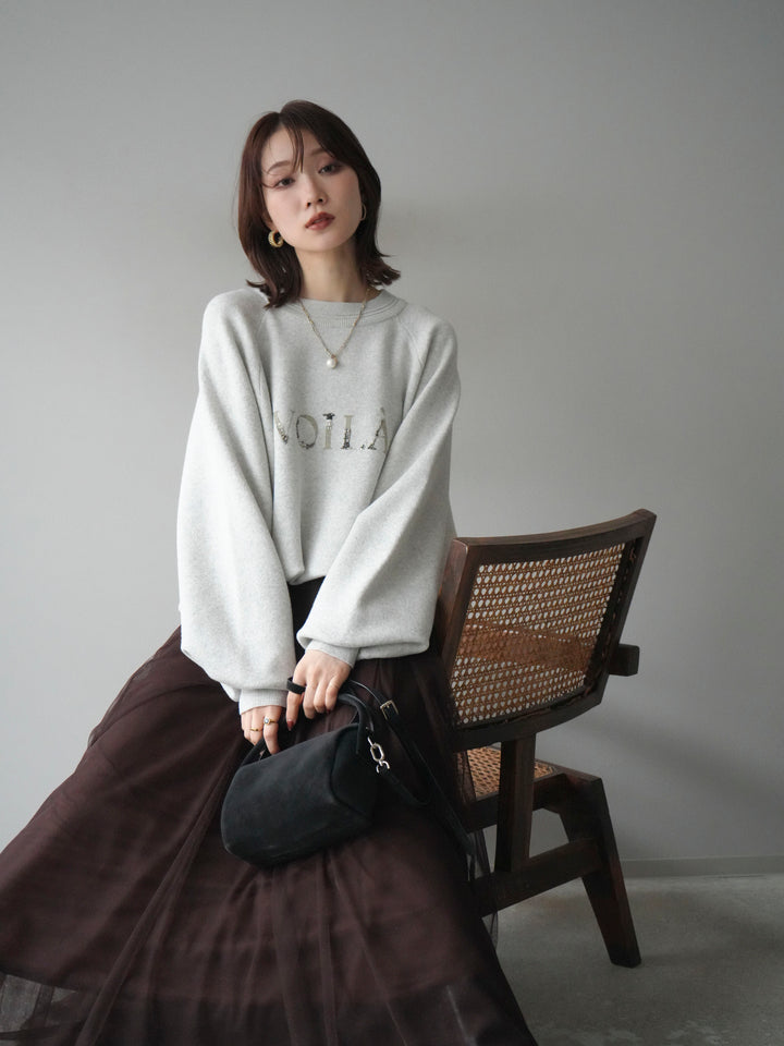 [予約]スウェットライクビーズロゴ刺繍ニットプルオーバー/oatmeal