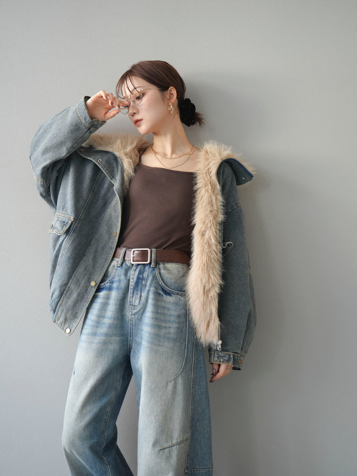 [SET]デニムxファーブルゾン+選べるアクセセット(2set)