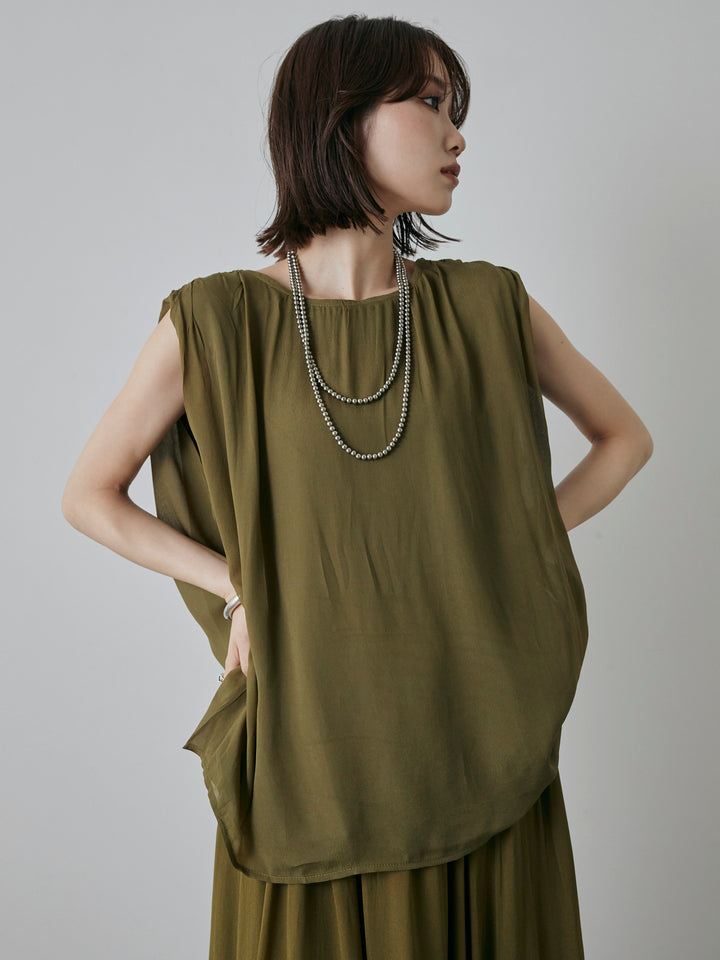 [預購] 透視褶肩襯衫/綠色