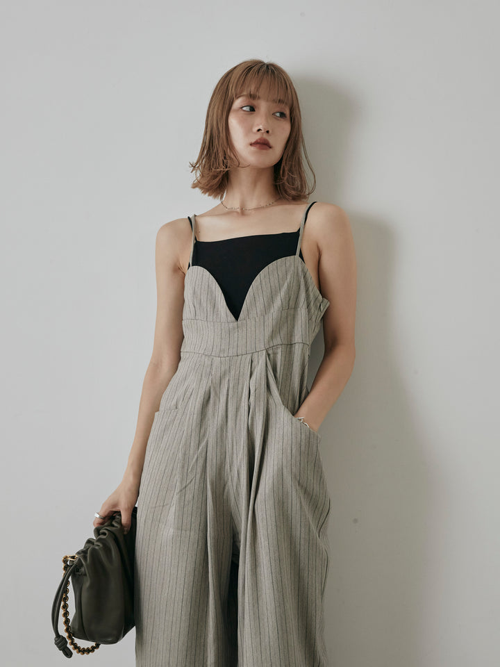 【預購】人字紋條紋工裝褲/米白色