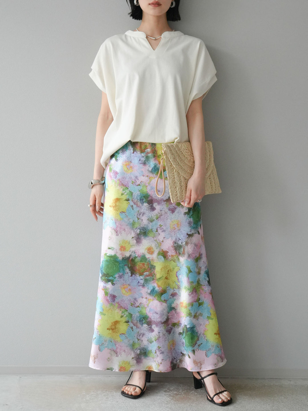 [予約]キーネックドルマンルーズコットンTシャツ/アイボリー