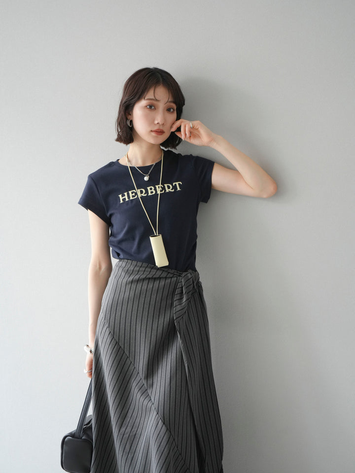 [SET]刺繍ロゴTシャツ＆レザーポーチネックレスSET +サイド巻きツイルスカート(2set)