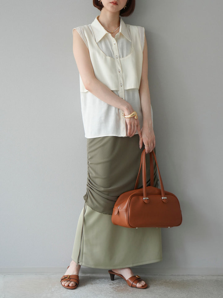 [予約]シアーレイヤードタイトスカート/ライトグリーン