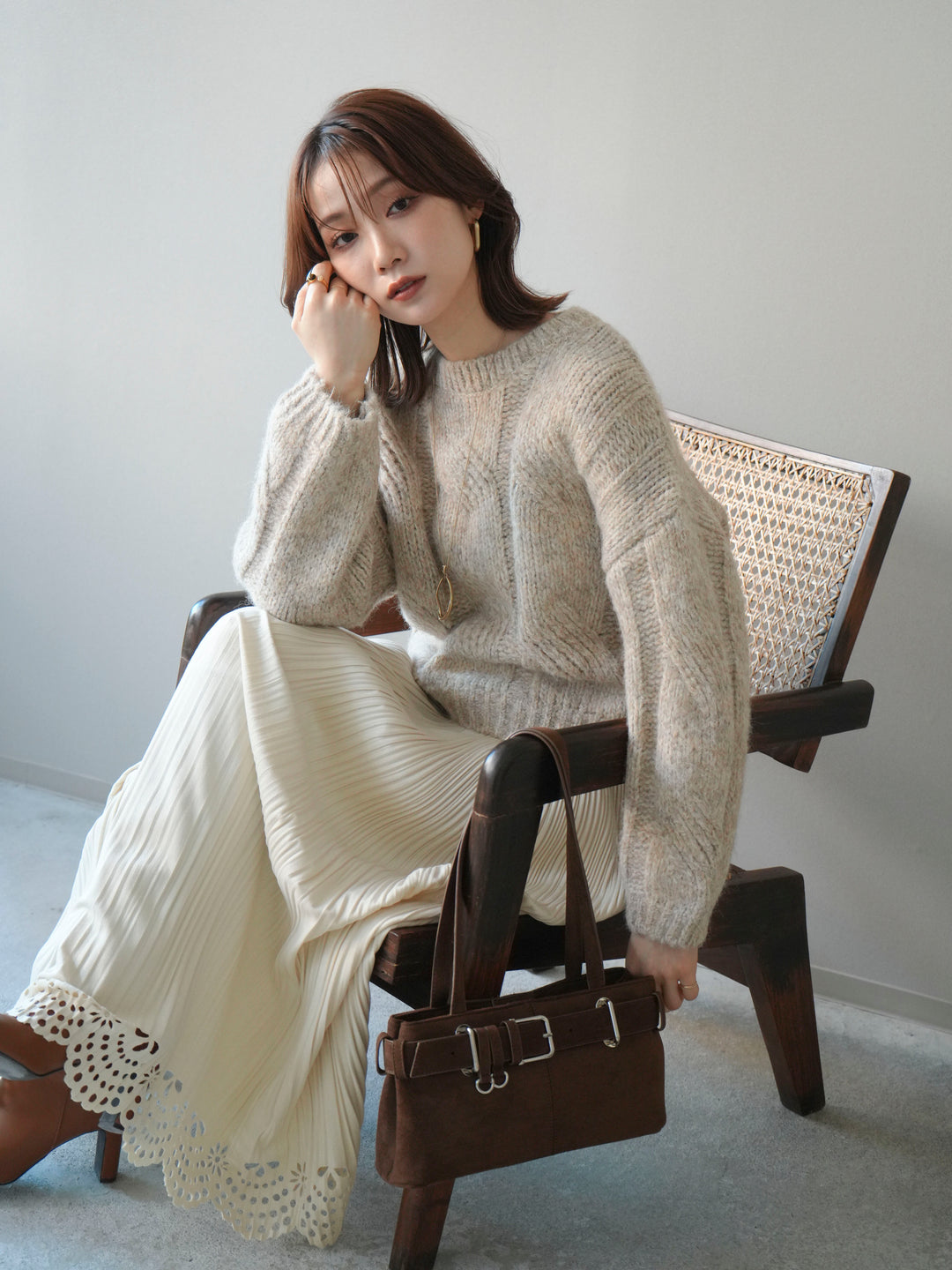 [予約]ワイドケーブルミックスニットプルオーバー/ivory