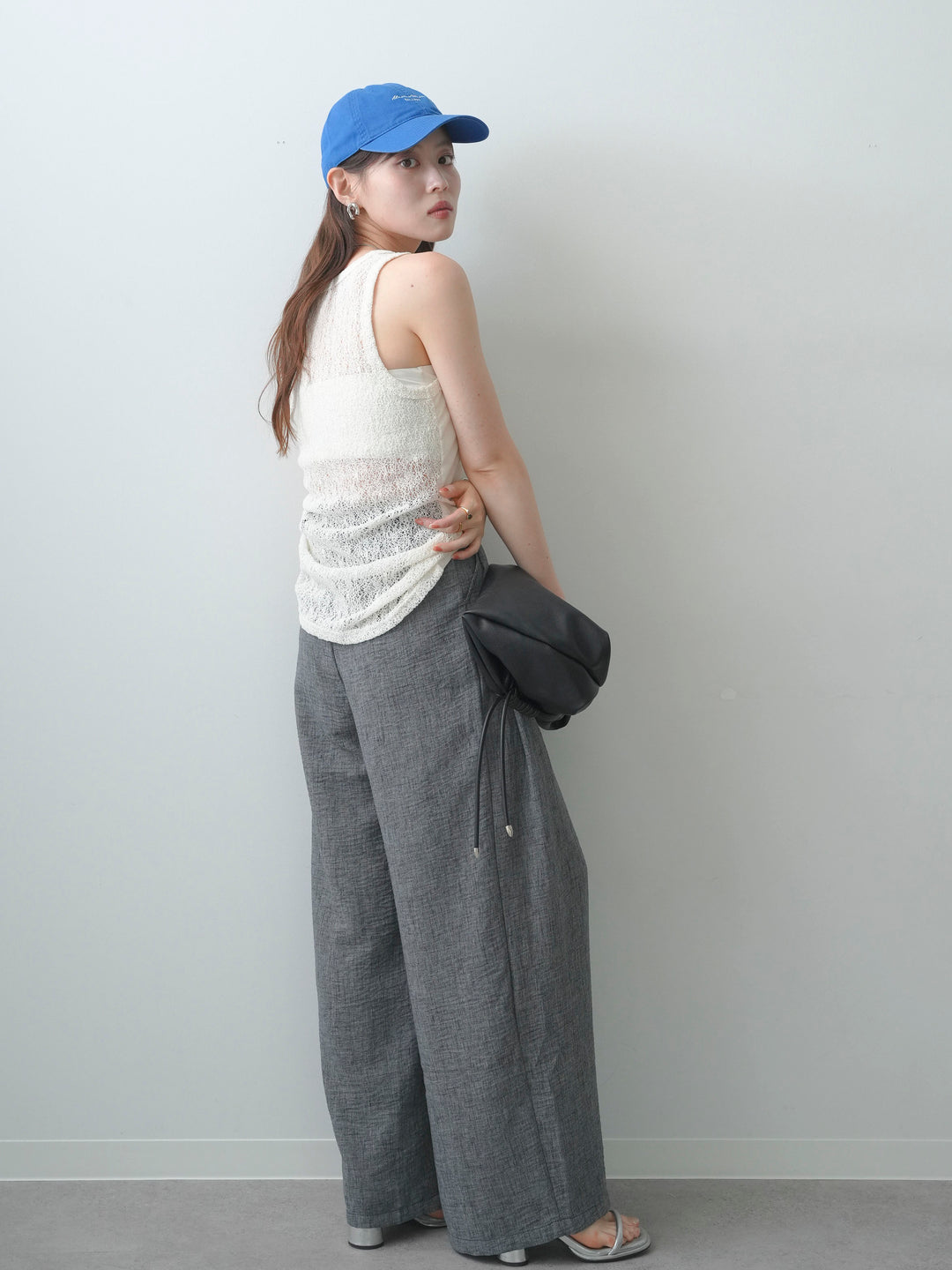 [SET]バックレースタンクトップ+リネンライクベルトループワイドパンツ(2set)