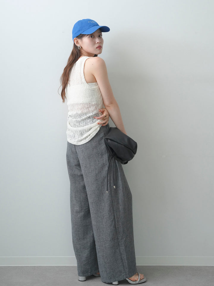 [SET]バックレースタンクトップ+リネンライクベルトループワイドパンツ(2set)