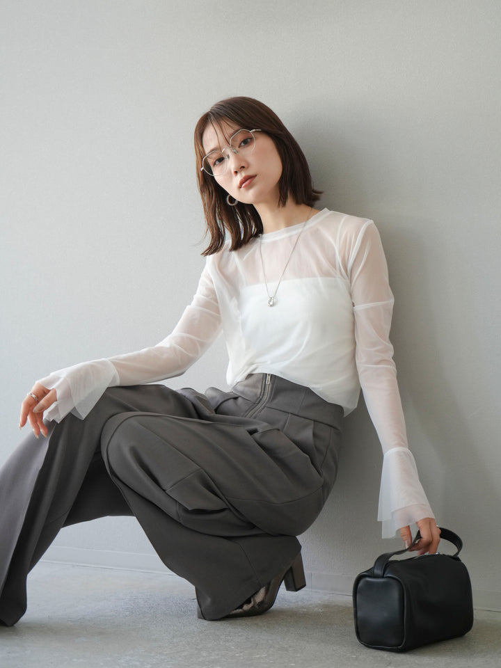 [予約]フレアロングスリーブパワーメッシュトップス/オフ