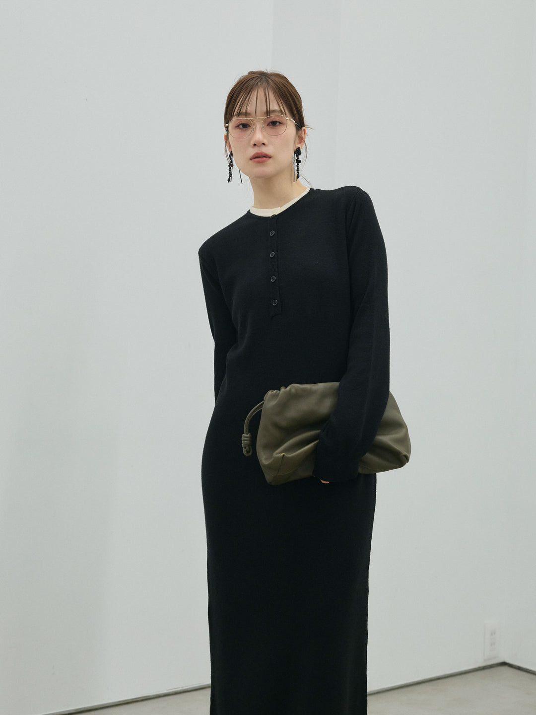 【Allure】[SET]ヘンリーネックレイヤードニットワンピース+ヘンリーネックレイヤードニットワンピース(2set)