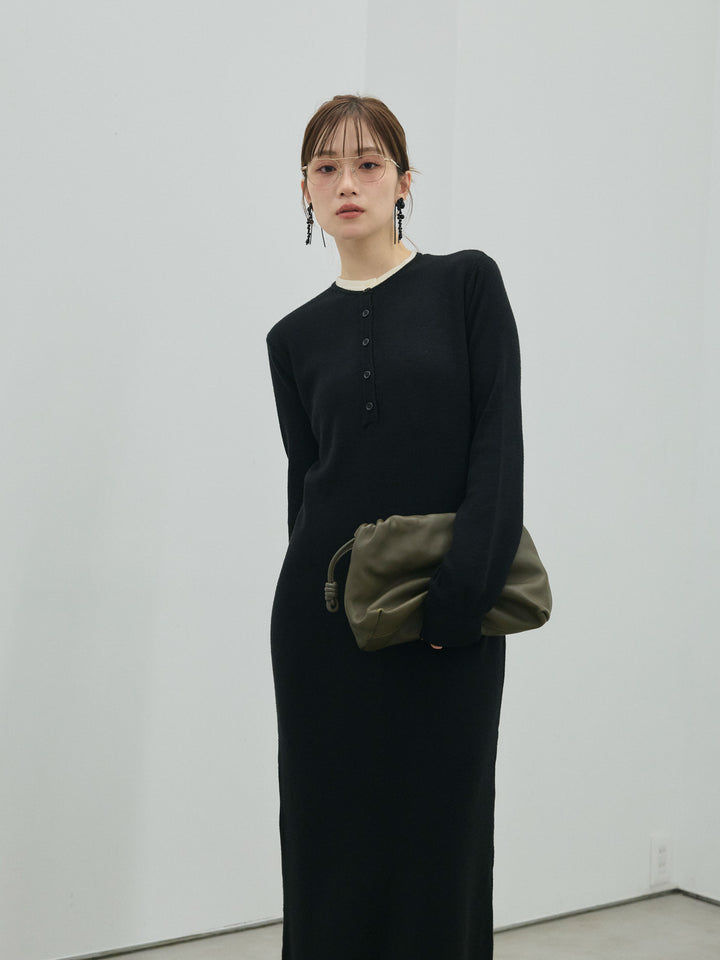 【Allure】[SET]ヘンリーネックレイヤードニットワンピース+ヘンリーネックレイヤードニットワンピース(2set)