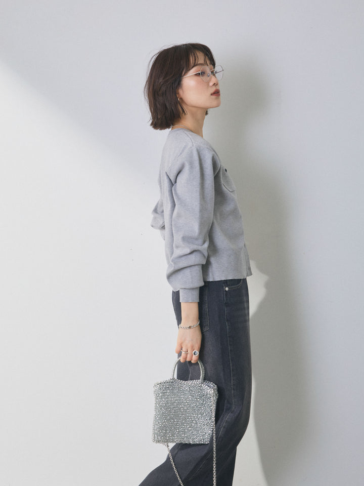 [予約]ミニポケットニットカーディガン/light gray