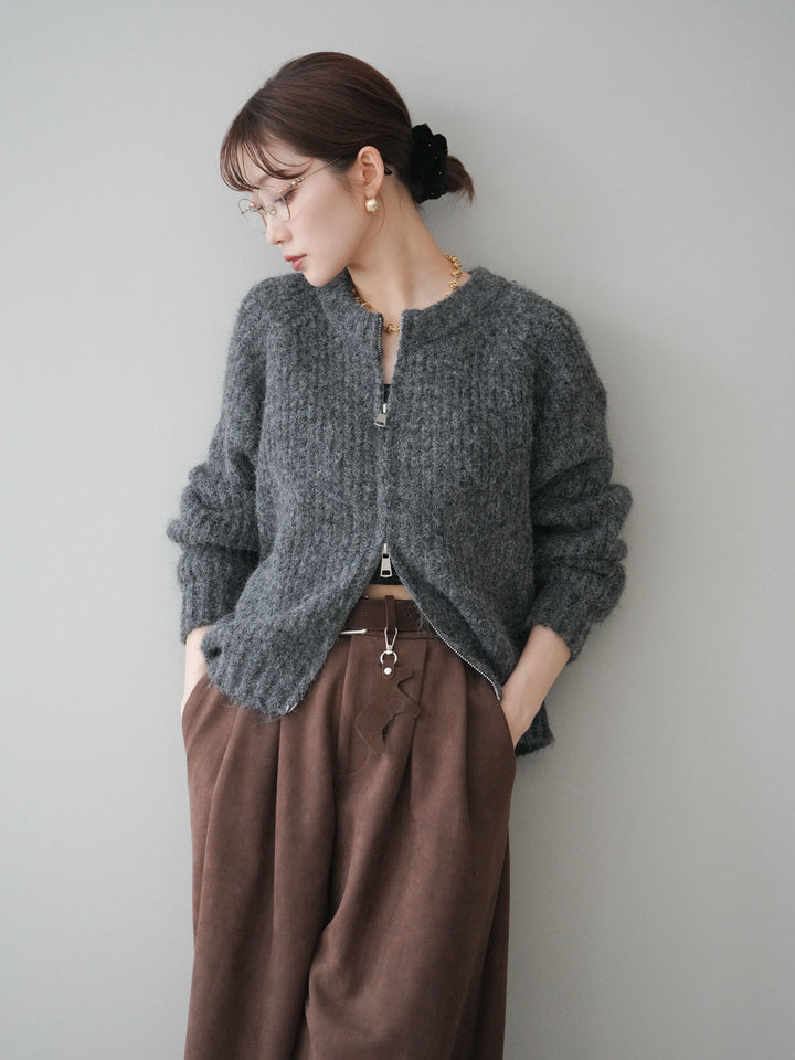[予約]MIXヤーンモヘアタッチZIPニットカーディガン/gray