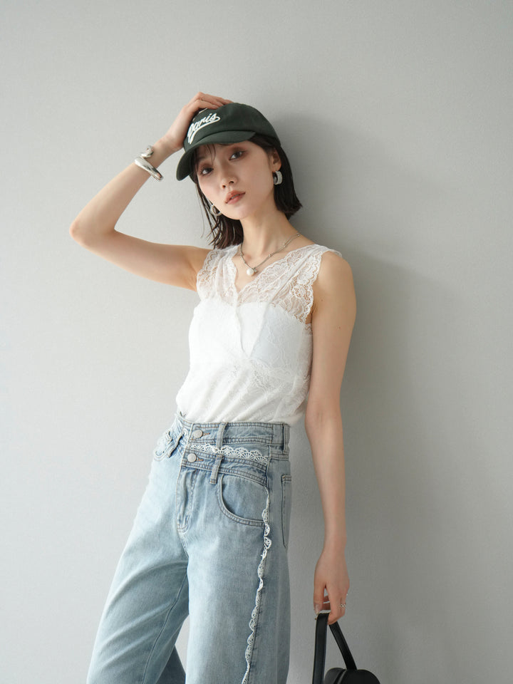 [予約]カップ付レースタンクトップ/ オフ