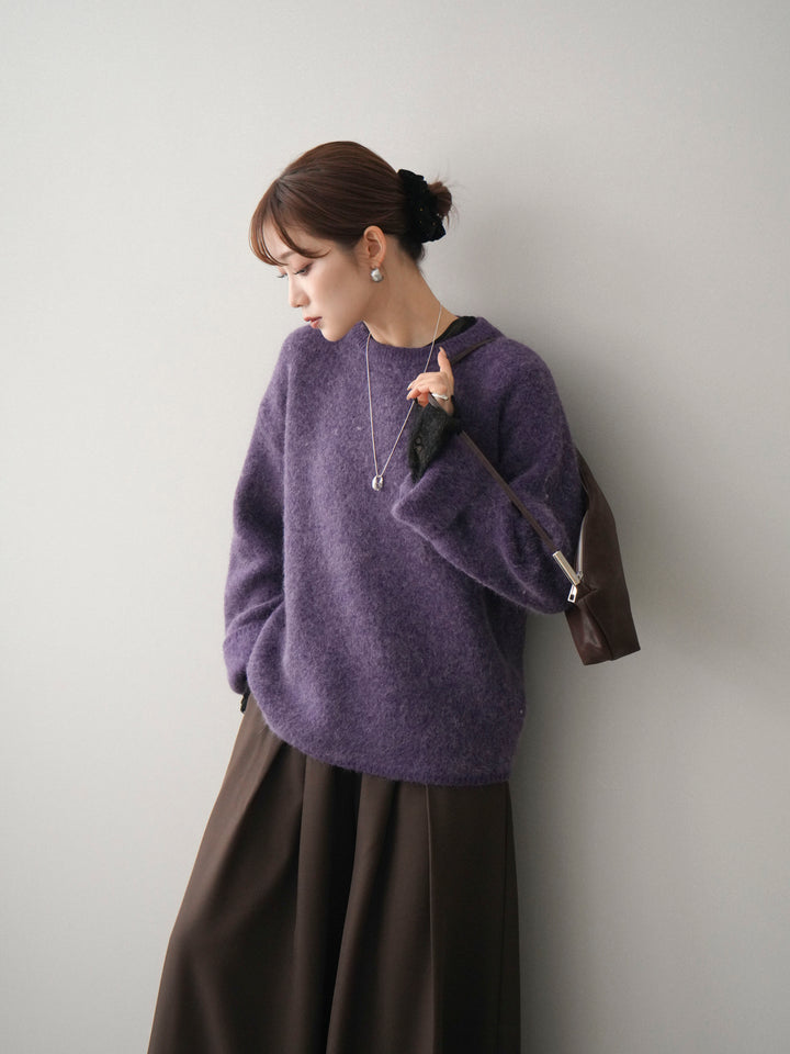 [SET]アンゴラタッチクルーネックニットプルオーバー+チュールレーストップス+テープベルトタックバギーパンツ(3set)