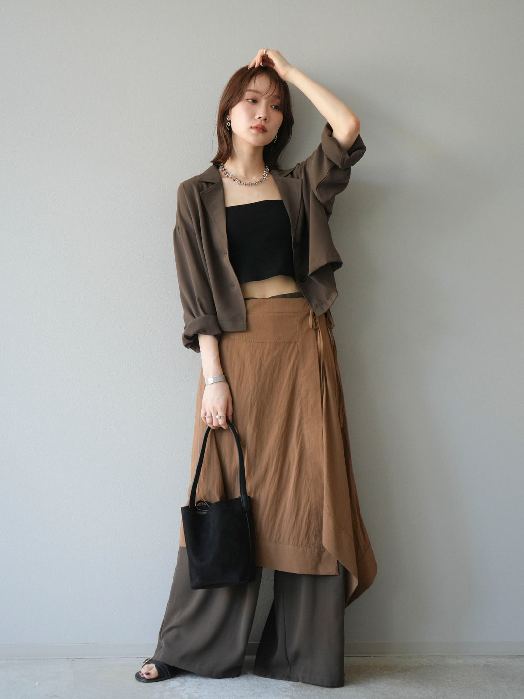 [予約]レーヨンライクショートジャケット/モカ