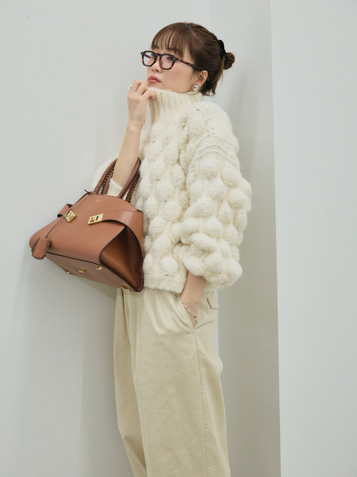 [予約]ポップコーンハイネックニットプルオーバー/ivory