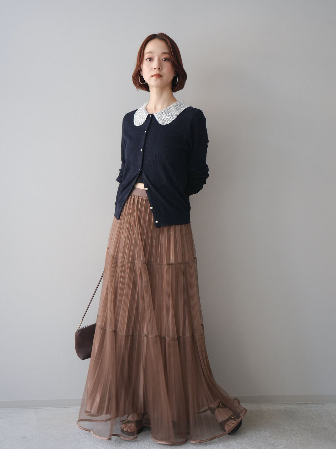 [予約]ラメプリーツレイヤードチュールロングスカート/mocha