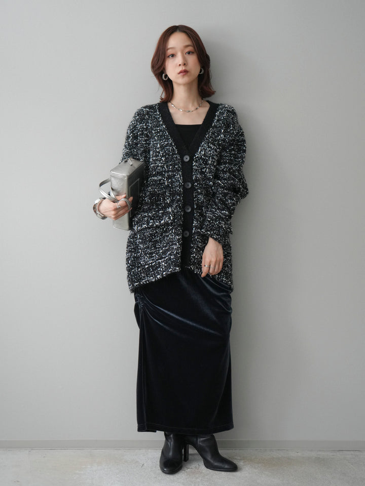 [SET]モールネップニットカーディガン+ギャザーベロアスカート(2set)