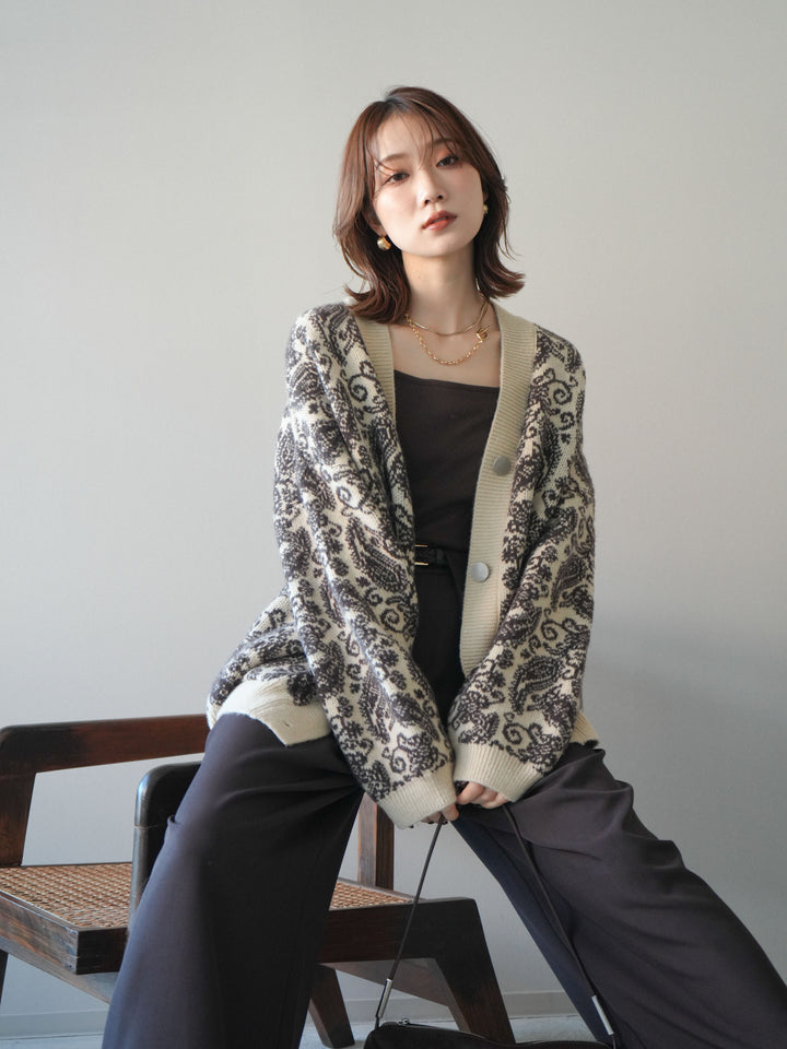 [予約]ペイズリー柄ニットカーディガン/brown