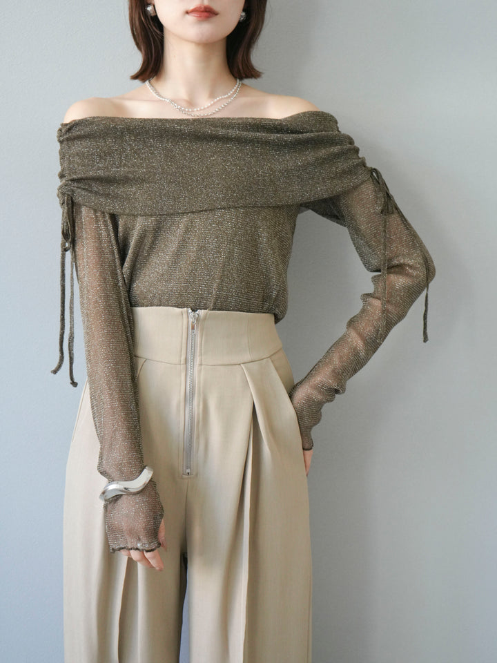 [予約]ラメシアーウィンガーホールオフショルトップス/ブラウン