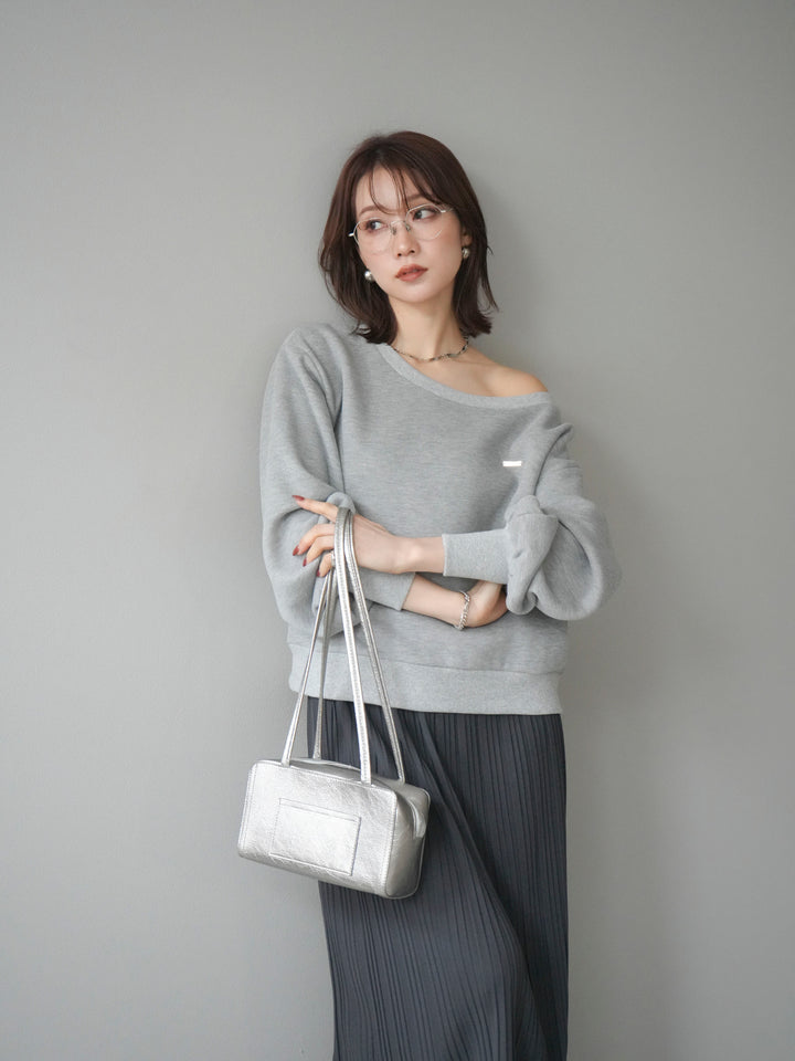 [予約]プレート付裏起毛ワンショルプルオーバー/mixgray