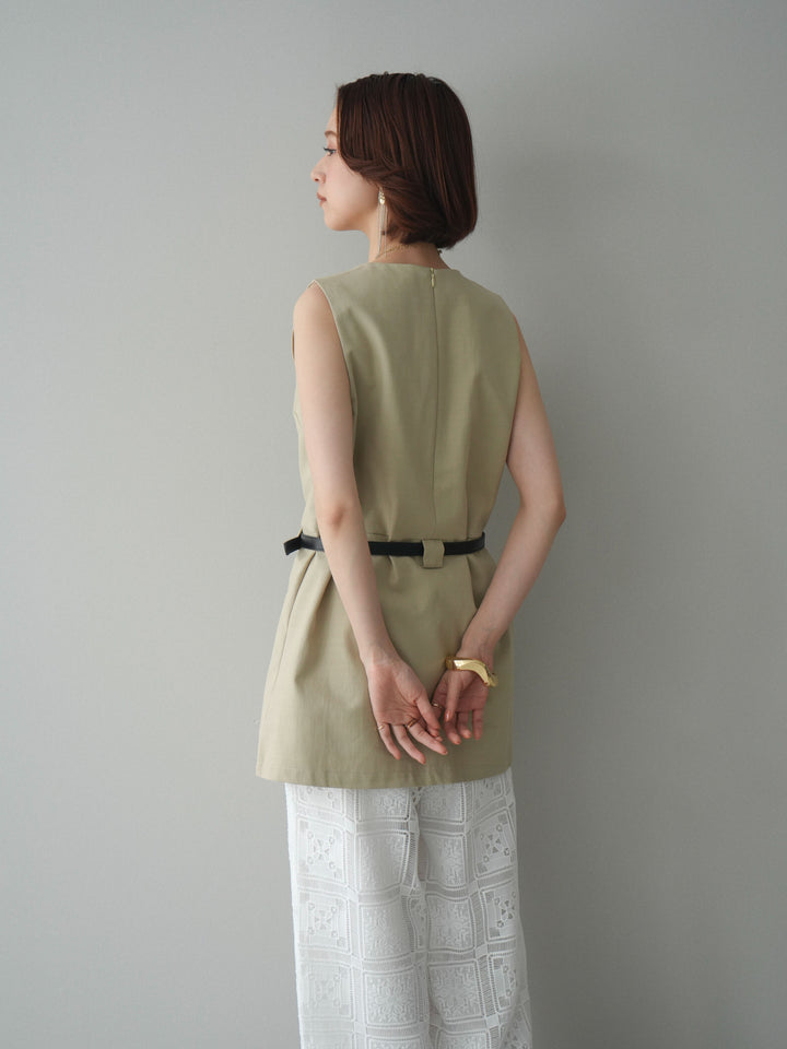 [SET]ベルト付リネンライクノースリチュニック+ベルト付リネンライクノースリチュニック(2set)