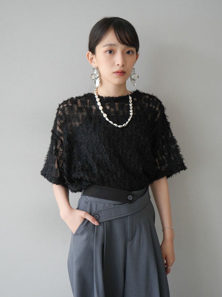 [Pre-order] Fringe Tulle 5/4 Sleeve Over Top/Black