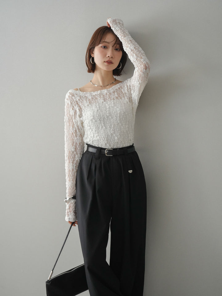 [予約]サイドギャザーレーストップス/white