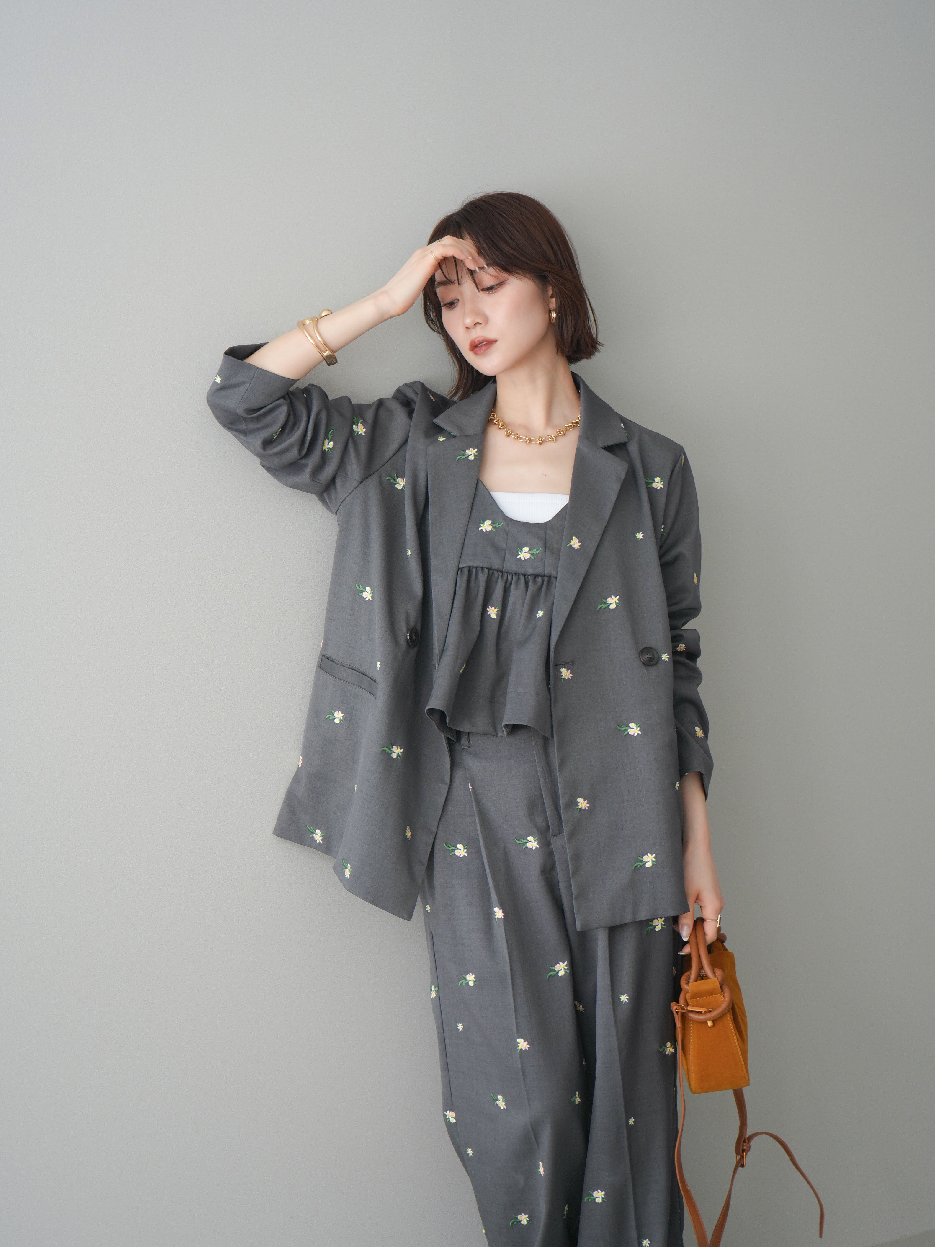 予約]フラワー刺繍テーラードジャケット/gray – Lumier