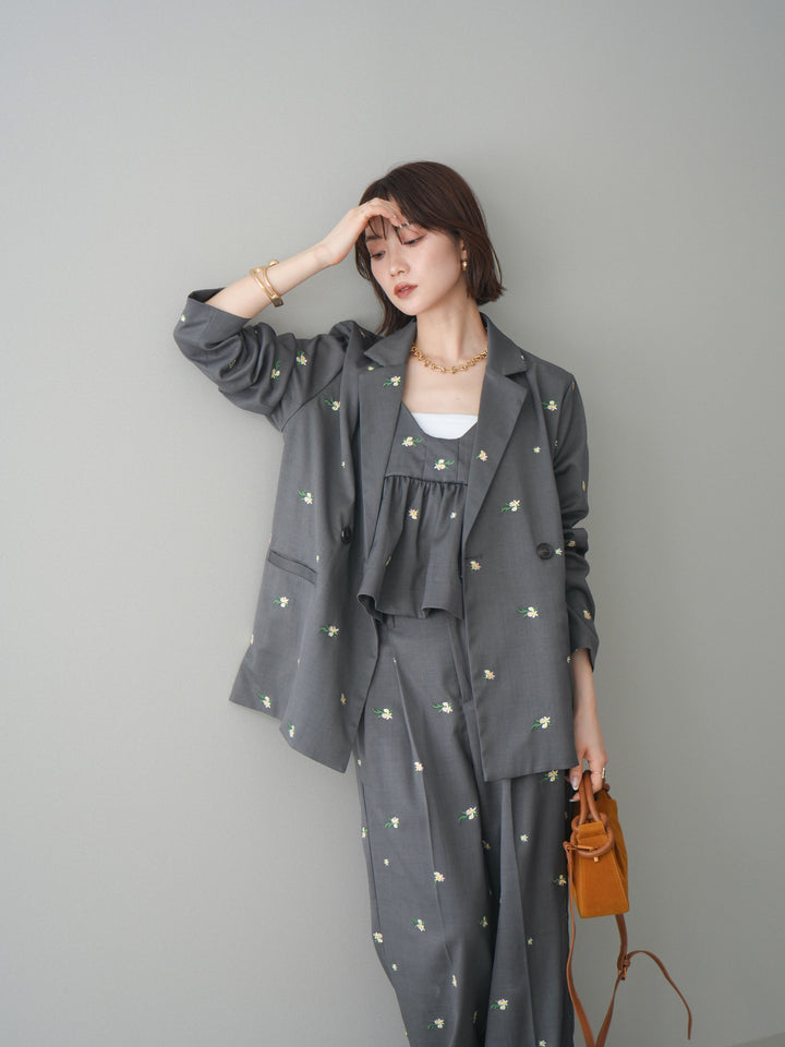 [予約]フラワー刺繍テーラードジャケット/gray