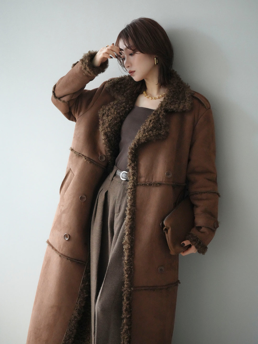 [予約]ムートンロングコート/brown