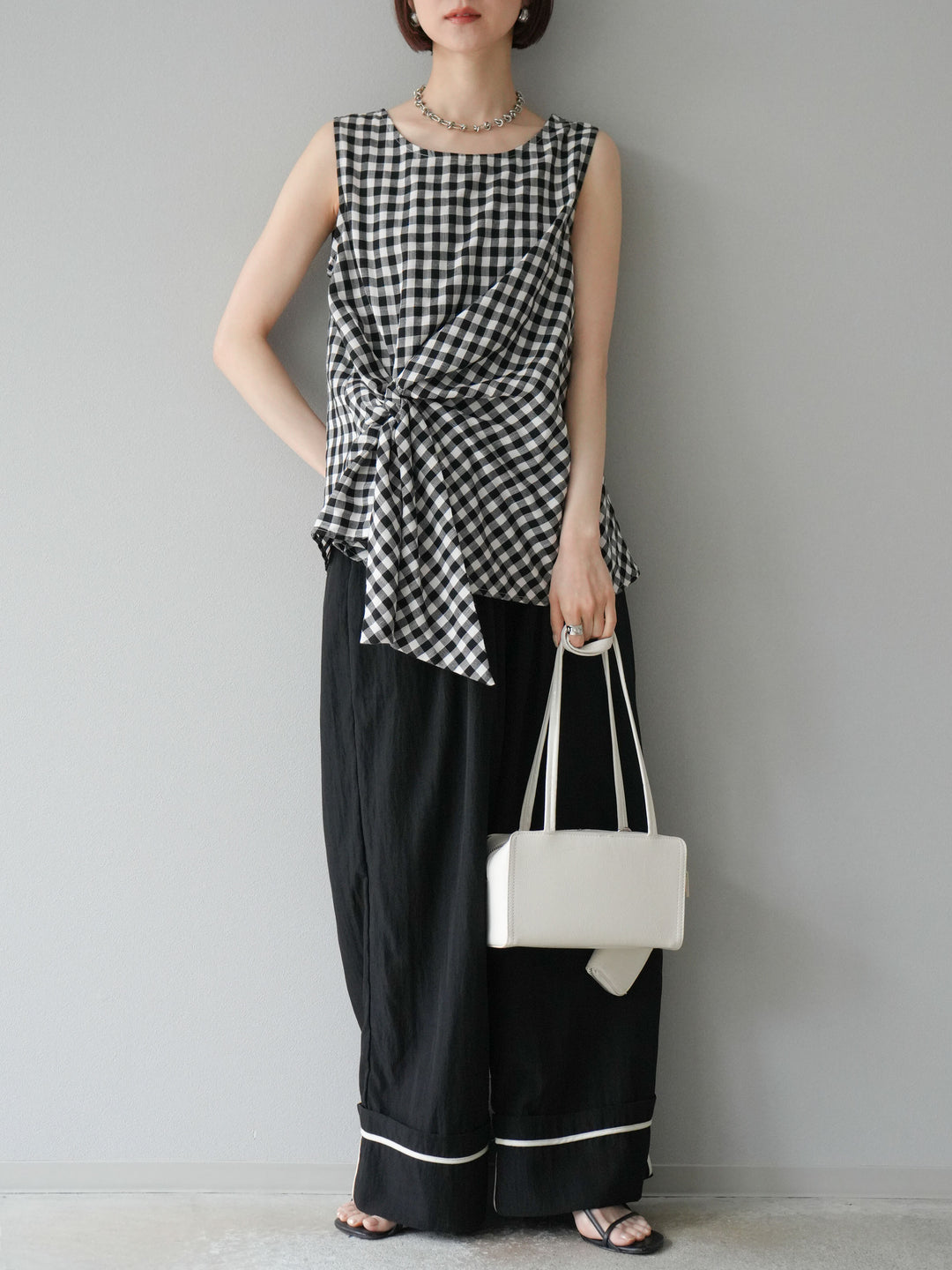 [予約]フロント巻きノースリーブブラウス/チェック