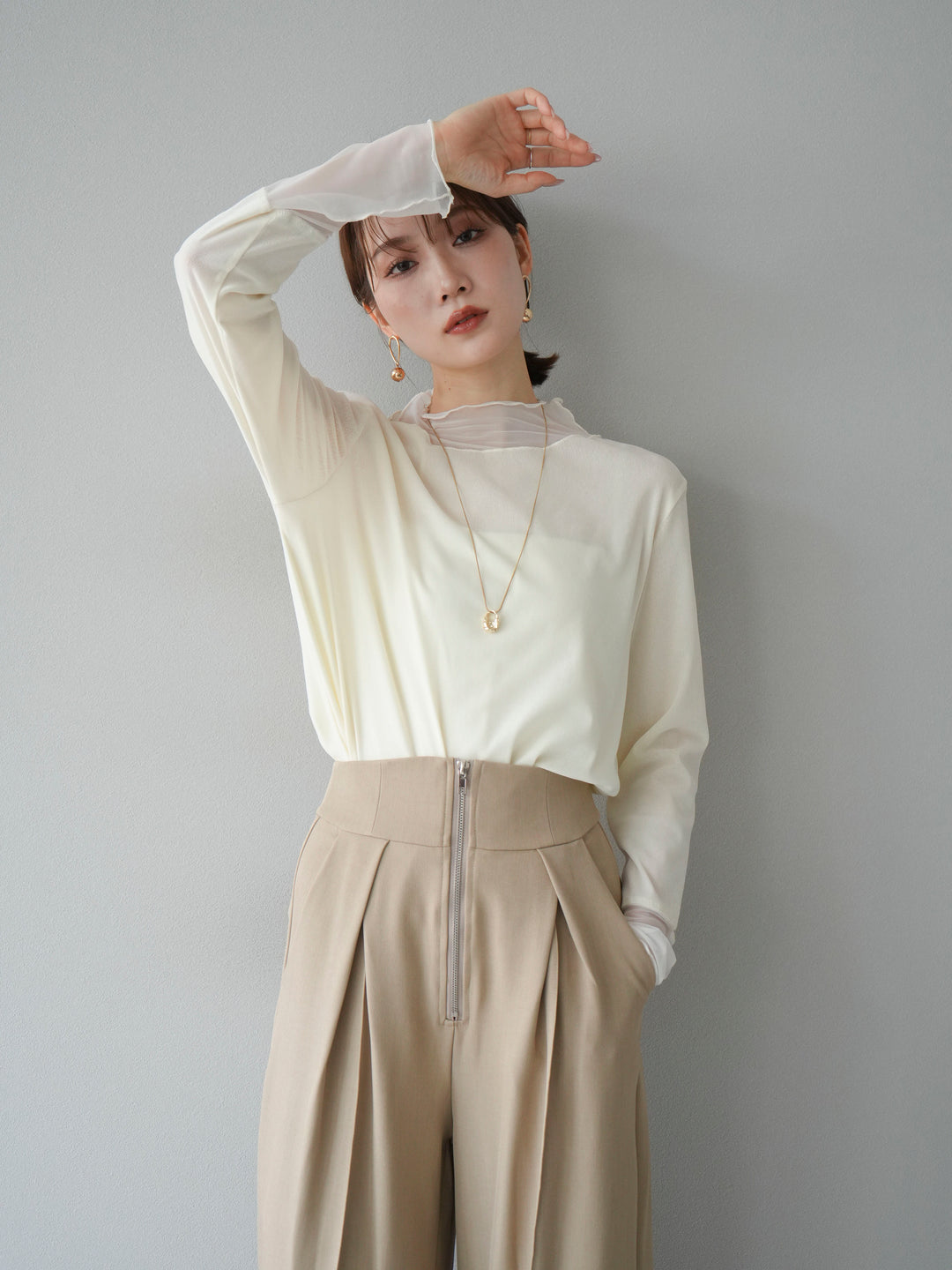 [予約]シアー切替ベロアトップス/オフホワイト