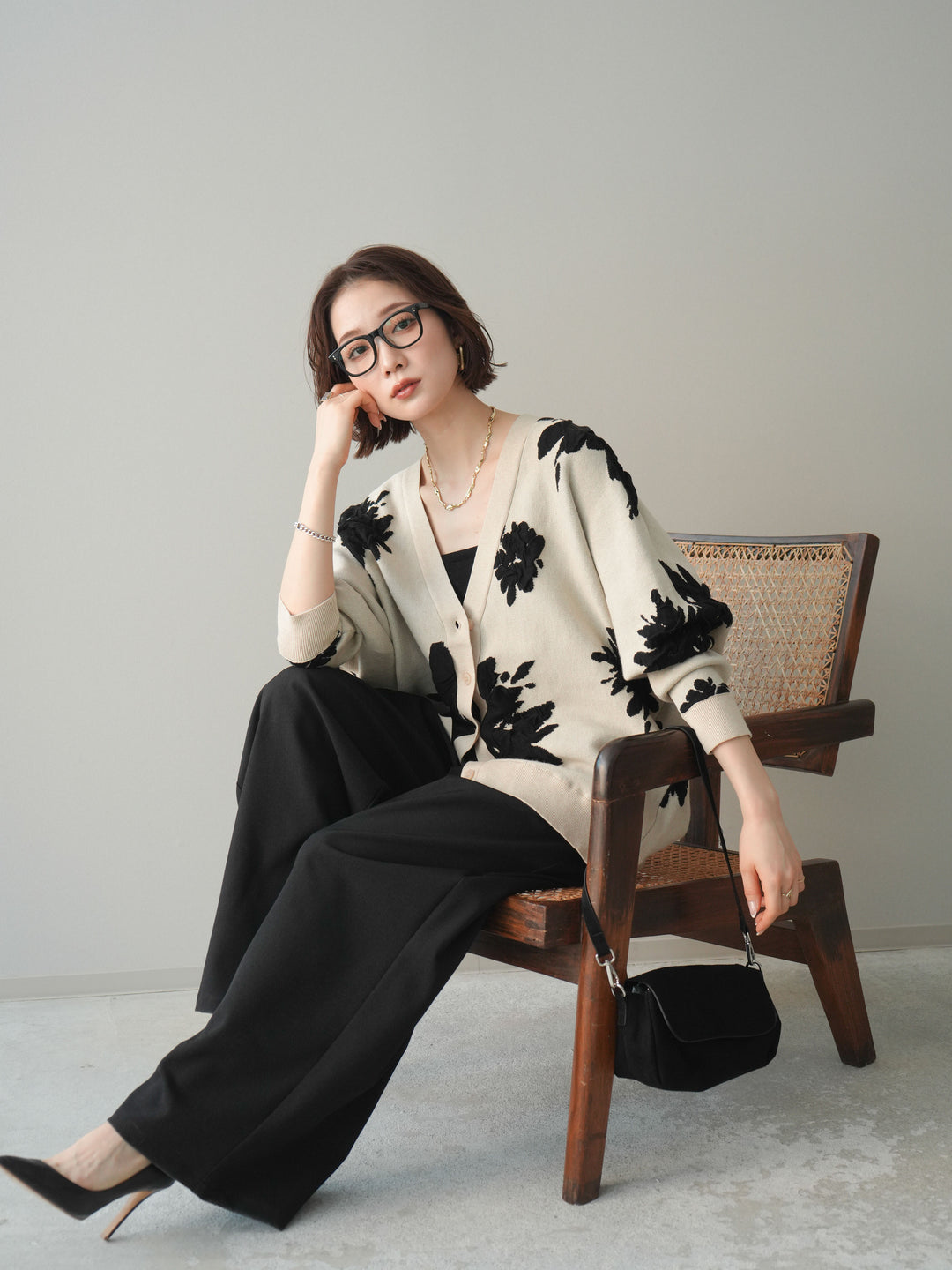 [SET]フラワージャガードニットカーディガン+フラワージャガードニットカーディガン(2set)