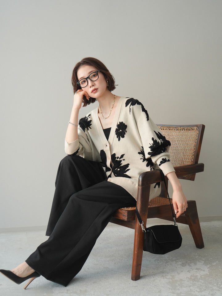 [SET]フラワージャガードニットカーディガン+フラワージャガードニットカーディガン(2set)