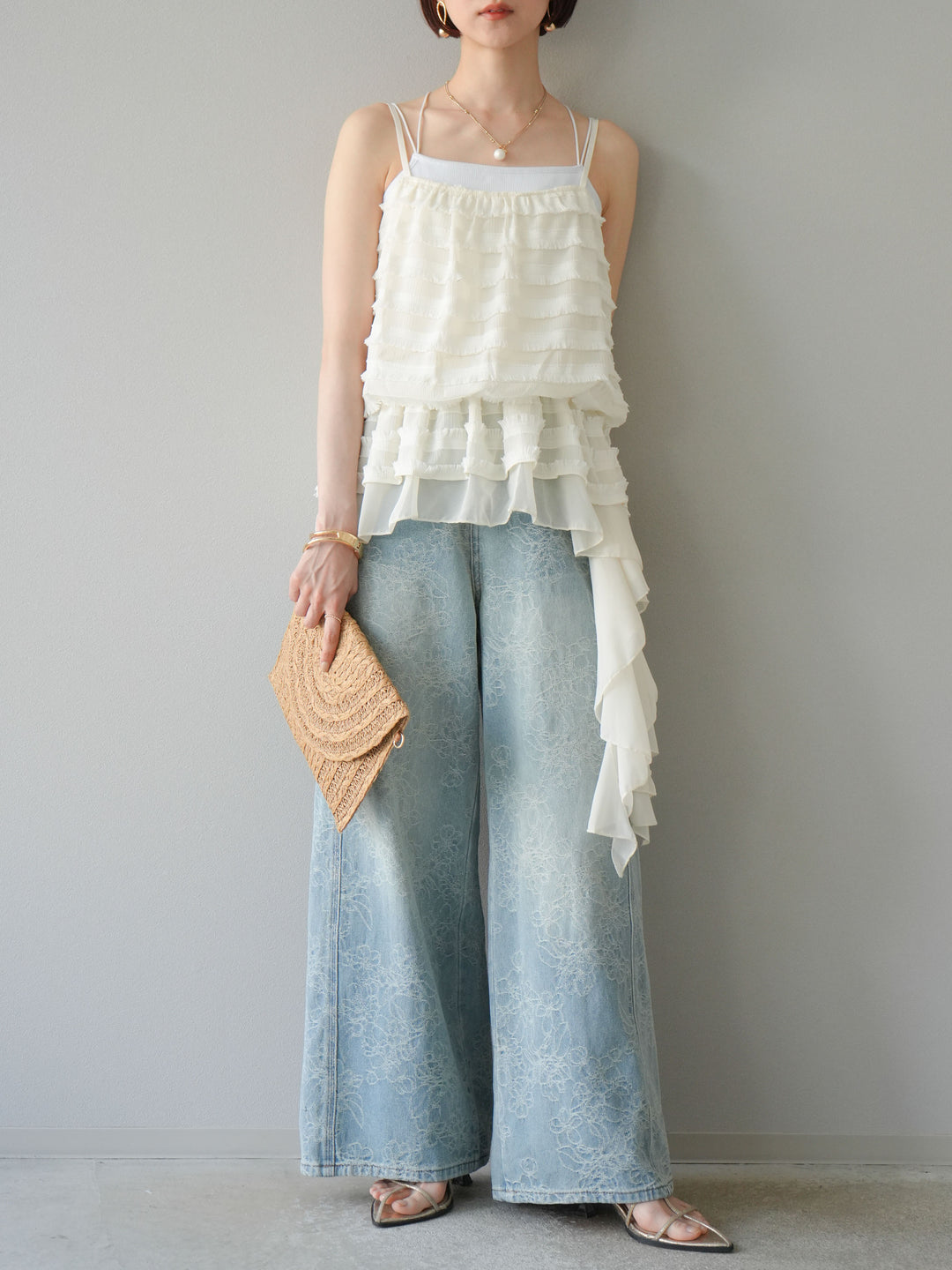 【預購】花提花牛仔寬褲/藍