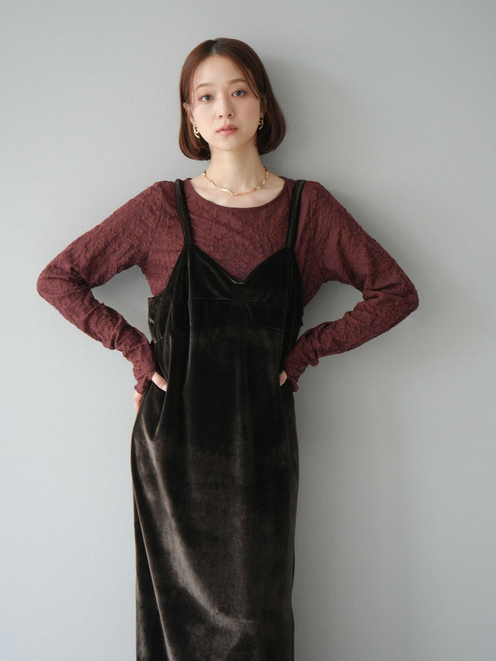 [予約]ベロアビスチェキャミワンピース/ブラウン