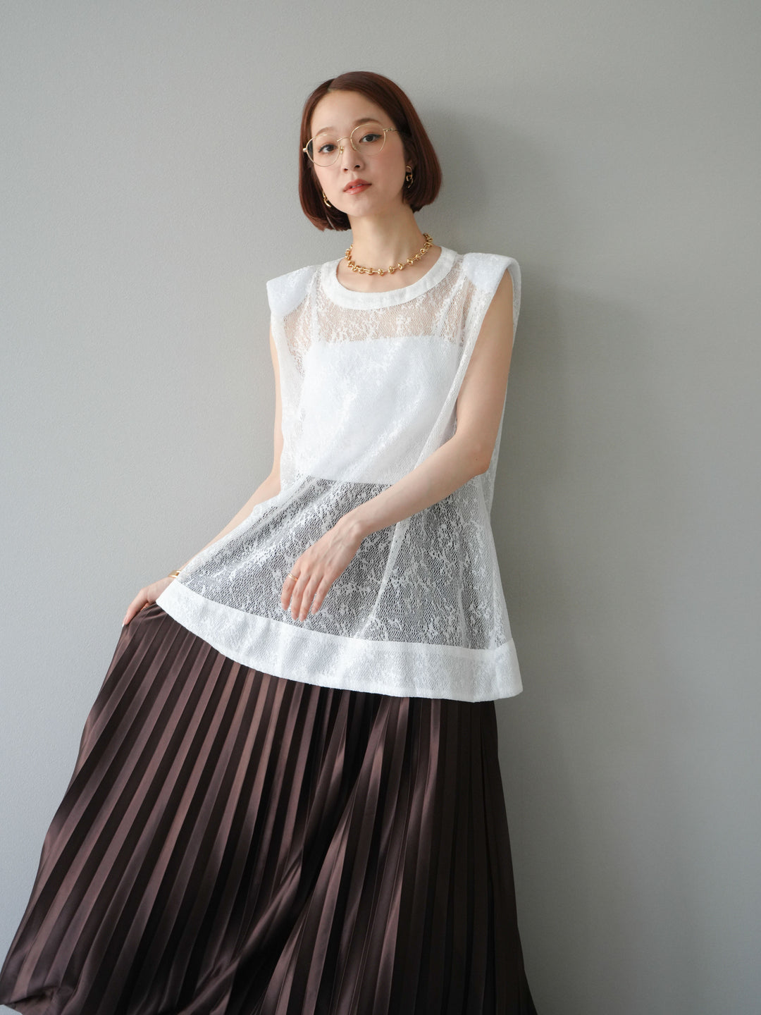 [予約]シャイニーレースプルオーバー/オフホワイト