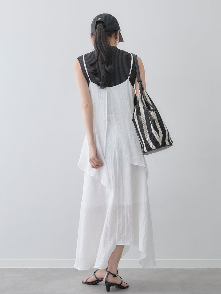 【套裝】水洗疊層設計吊帶洋裝+羅紋無袖針織上衣（兩件式）