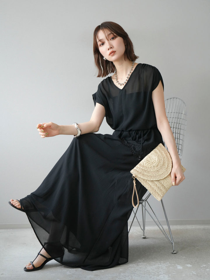 [SET]シフォンブラウス＆レースデザインフレアスカートSET UP(2set)