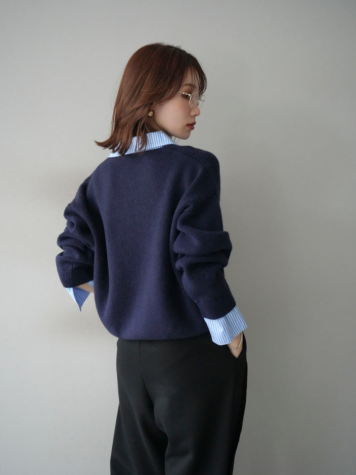 [SET]ストライプシャツレイヤードZIPニットカーディガン+2WAYデザインスウェットパンツ(2set)