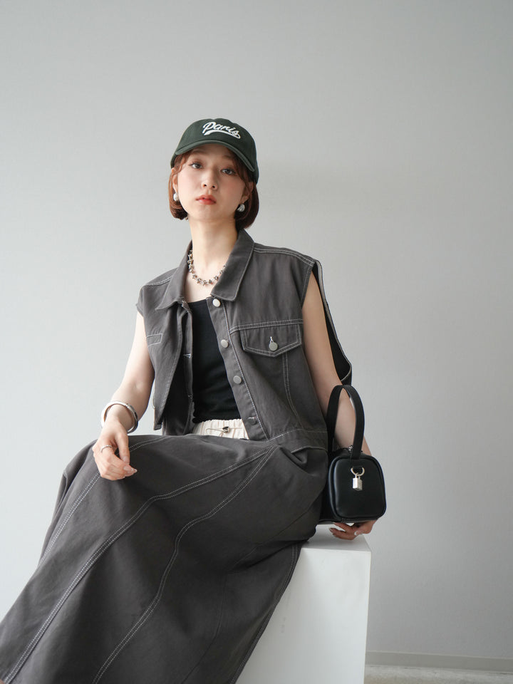 [SET]ステッチコットンツイルベスト＆スカートSET UP(2set)