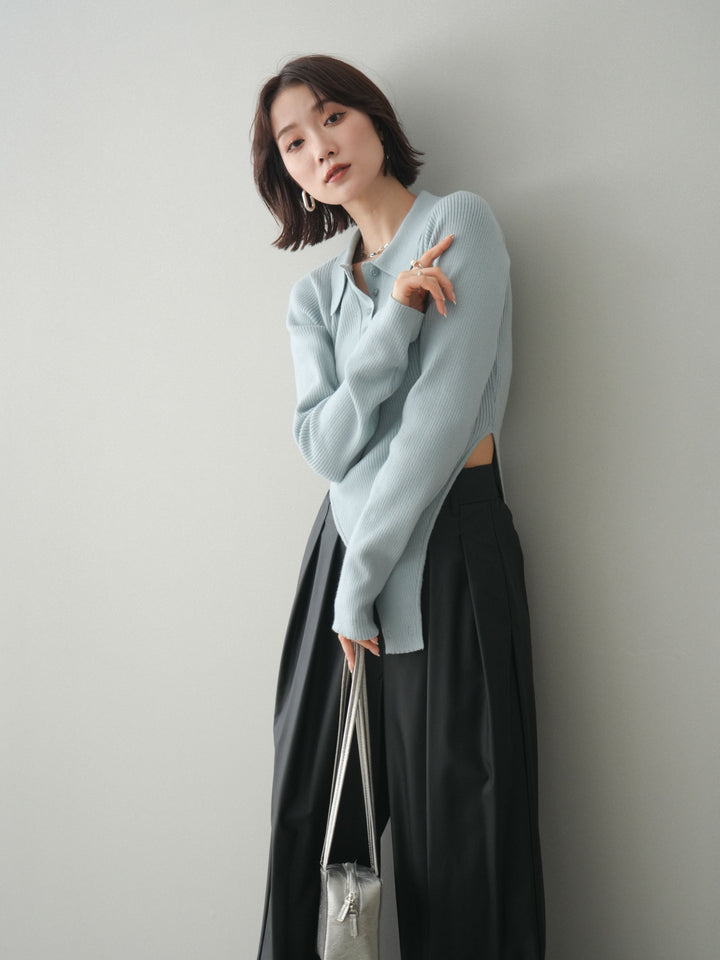 [予約]リブポロニットボディスーツ/blue