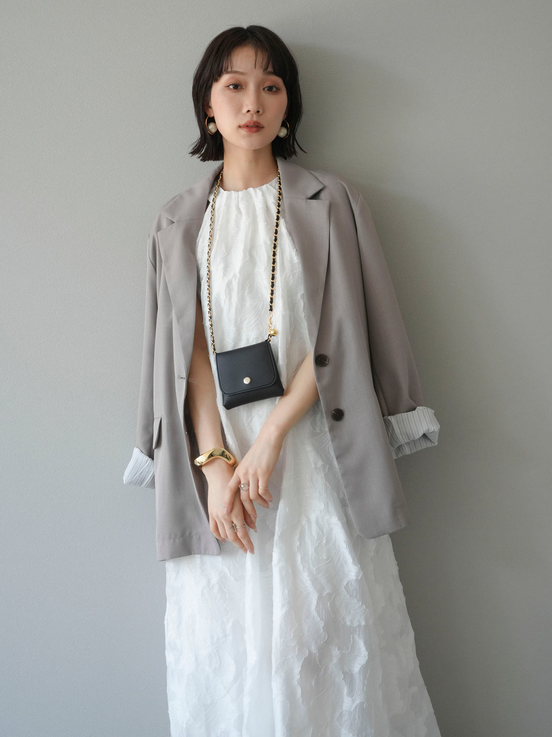 【預購】提花掛脖洋裝/白色