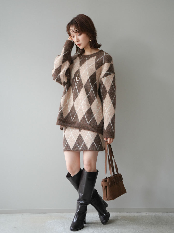 [SET]アーガイル柄ニットプルオーバー＆ミニスカート
