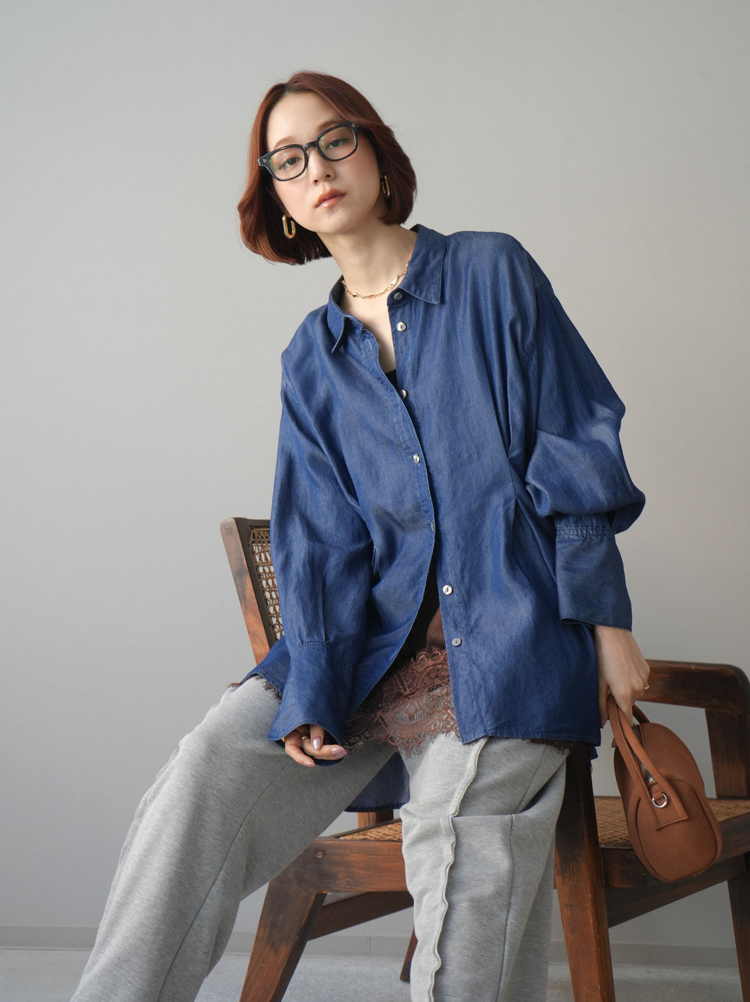 [予約]テンセルデニムタックシャツ/navy