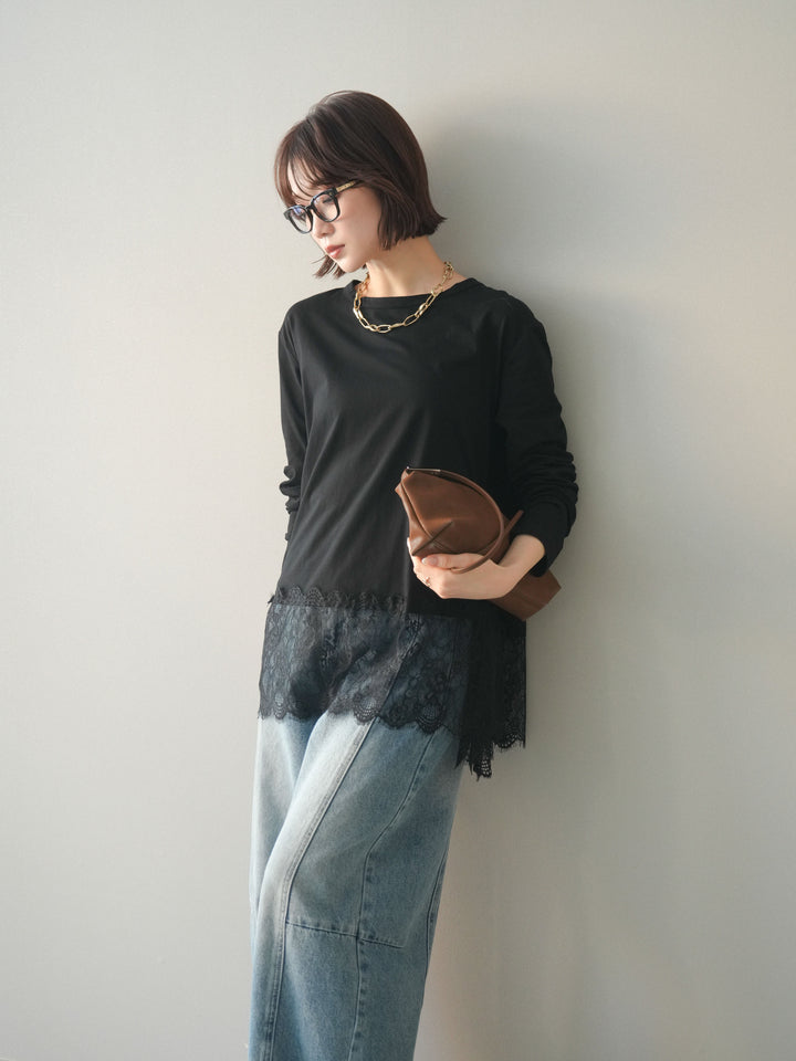 [SET]裾レースロングスリーブTシャツ+選べるアクセセット(2set)